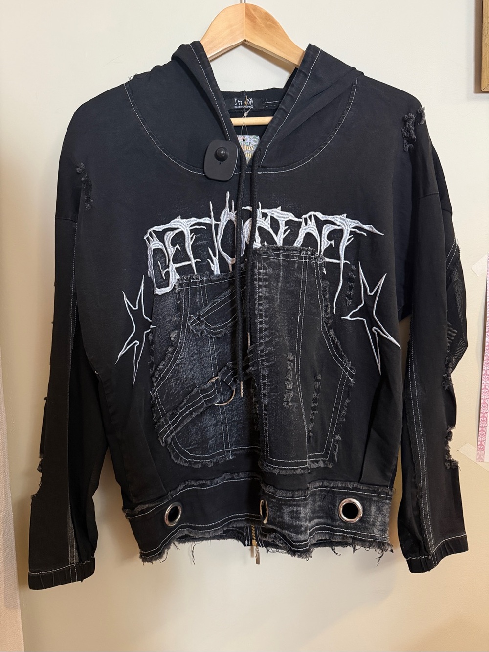 Black denim hoodie